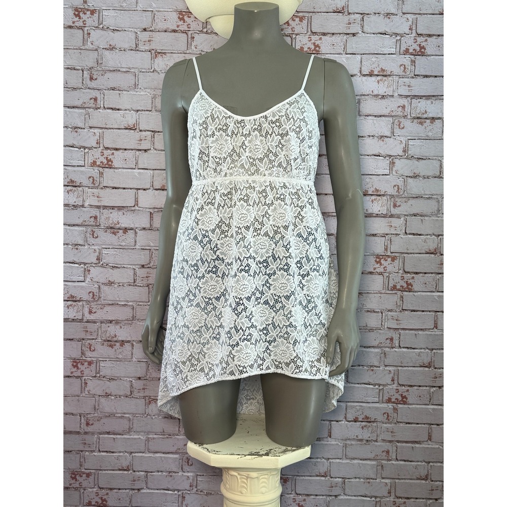 Victorias Secret White Lace Babydoll Chemise High Low Sheer Lingerie Small